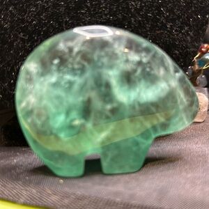 Fluorite Hand carved Zuni Bear Solid Green Fluorite approximately 6” tall